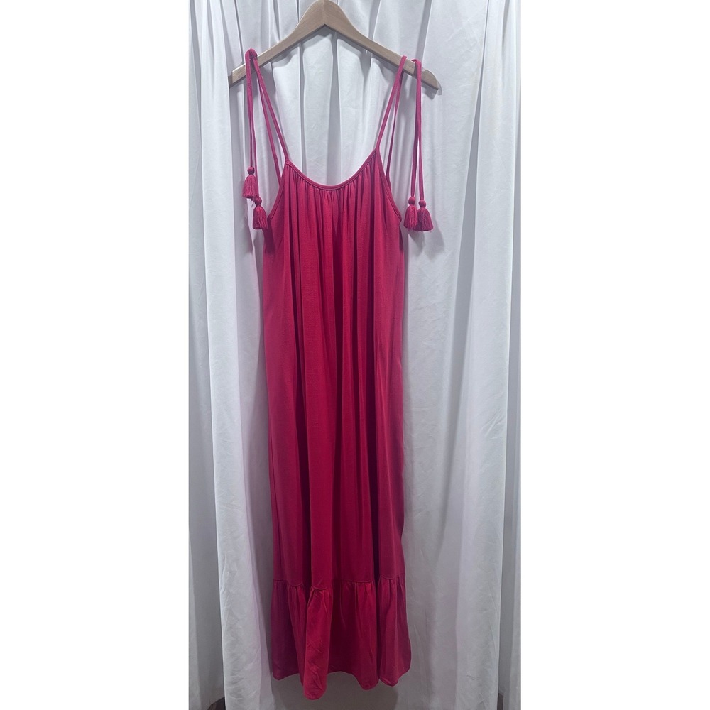 Sadie & Sage Women's Red Rayon Linen Tassel Strap Maxi Dress S NEW Resortwear